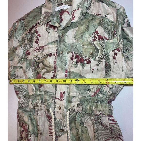 ZIMMERMANN Cassia Jungle Print Drawstring Linen Playsuit Button Romper AU 1 US 6 - Picture 15 of 16